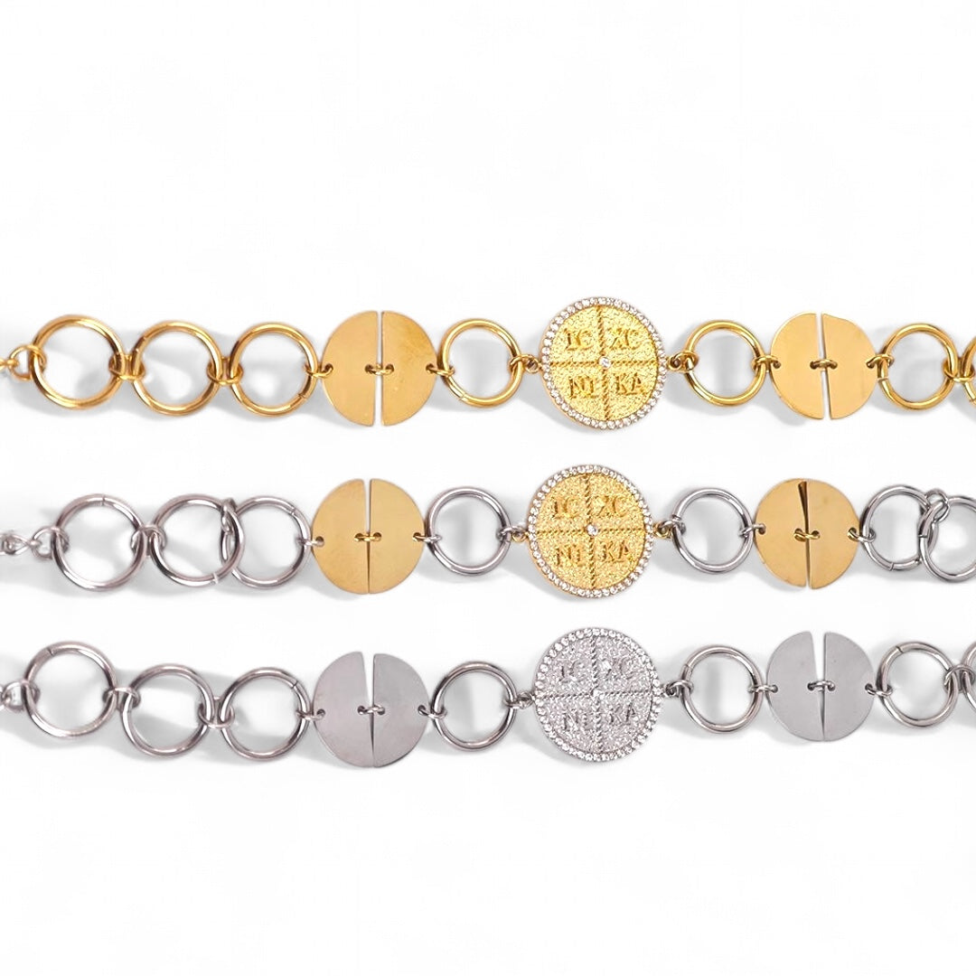 ⚡🚚 Βραχιόλι “Modern Byzantium” με Μεταλλικούς Δίσκους