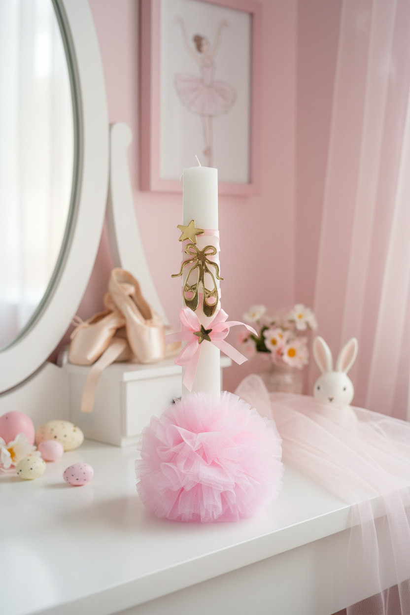 Χειροποίητη Πασχαλινή Λαμπάδα Μπαλαρίνα με προαιρετικό LED Φωτιστικό