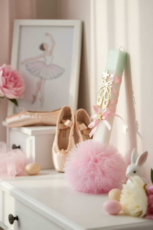 Χειροποίητη Πασχαλινή Λαμπάδα Μπαλαρίνα με προαιρετικό LED Φωτιστικό