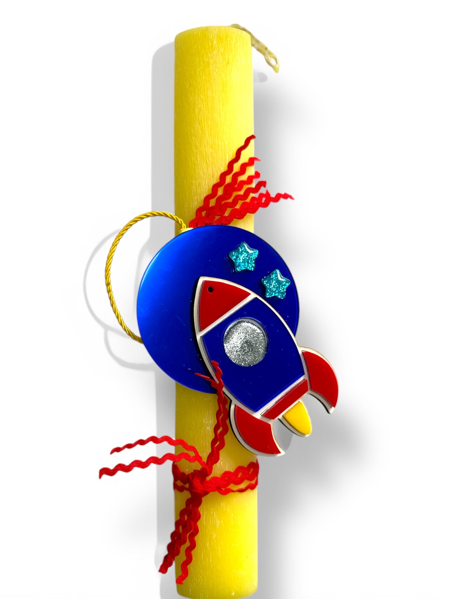 Χειροποίητη πασχαλινή λαμπάδα Rocket Dream με διαστημόπλοιο από πλεξιγκλάς καθρέφτη, κωδικός 4-506-0505 – So Cute by Dimi