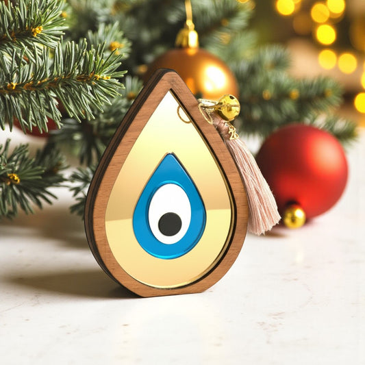 Γούρι επιτραπέζιο σταγόνα μάτι από ξύλο και χρυσό καθρέφτη, χονδρική So Cute by DImi