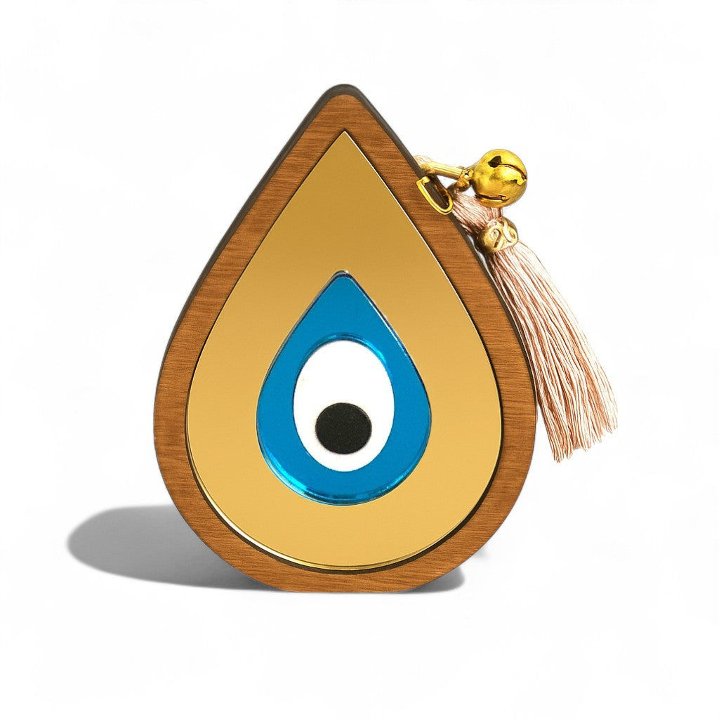 Γούρι επιτραπέζιο σταγόνα μάτι από ξύλο και χρυσό καθρέφτη, χονδρική So Cute by DImi