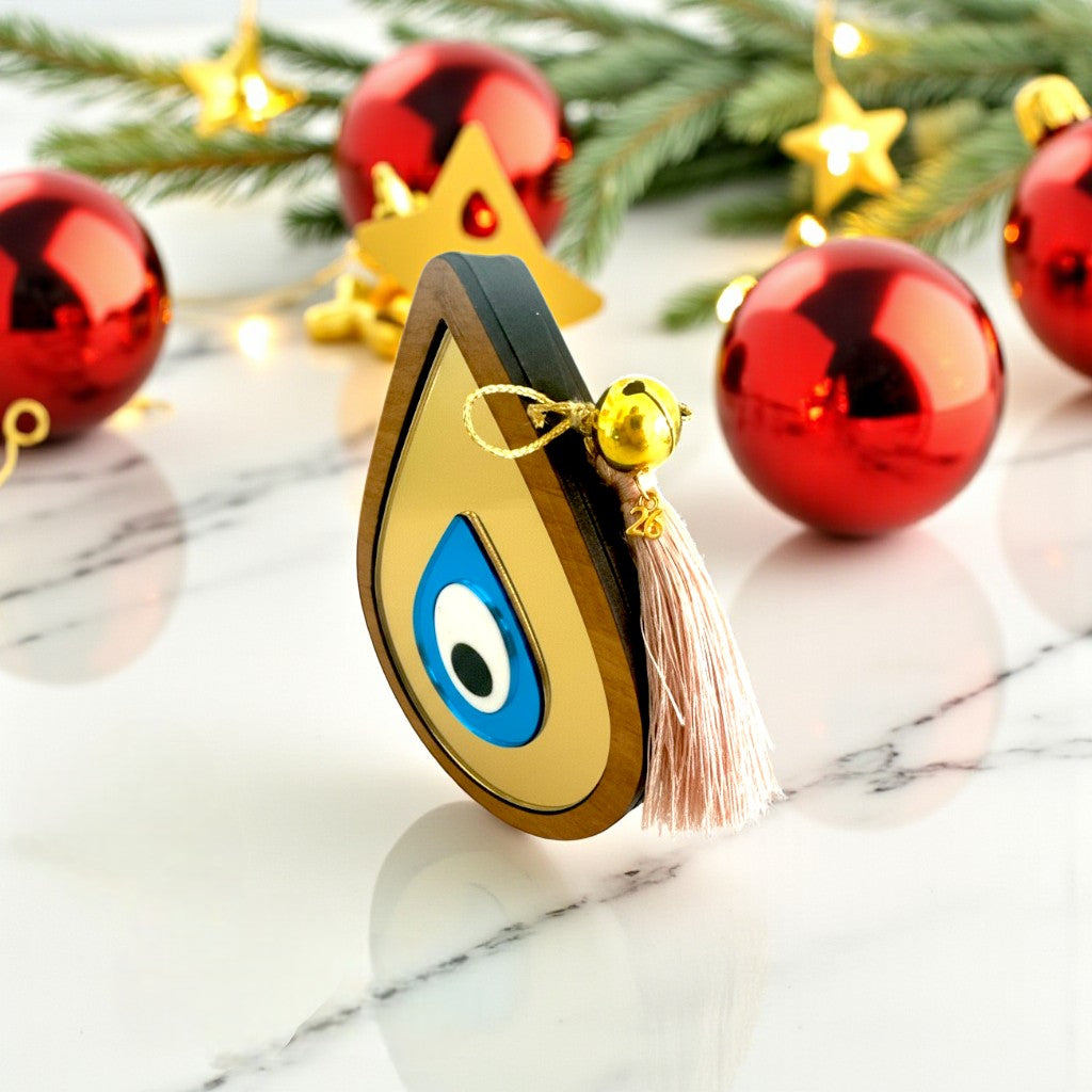 Γούρι επιτραπέζιο σταγόνα μάτι από ξύλο και χρυσό καθρέφτη, χονδρική So Cute by DImi