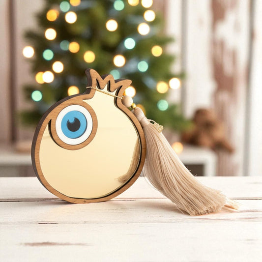 Χονδρική So Cute byi Dimi γούρι ρόδι από ξύλο και πλεξιγκλάς καθρέφτη με μάτι και φούντα