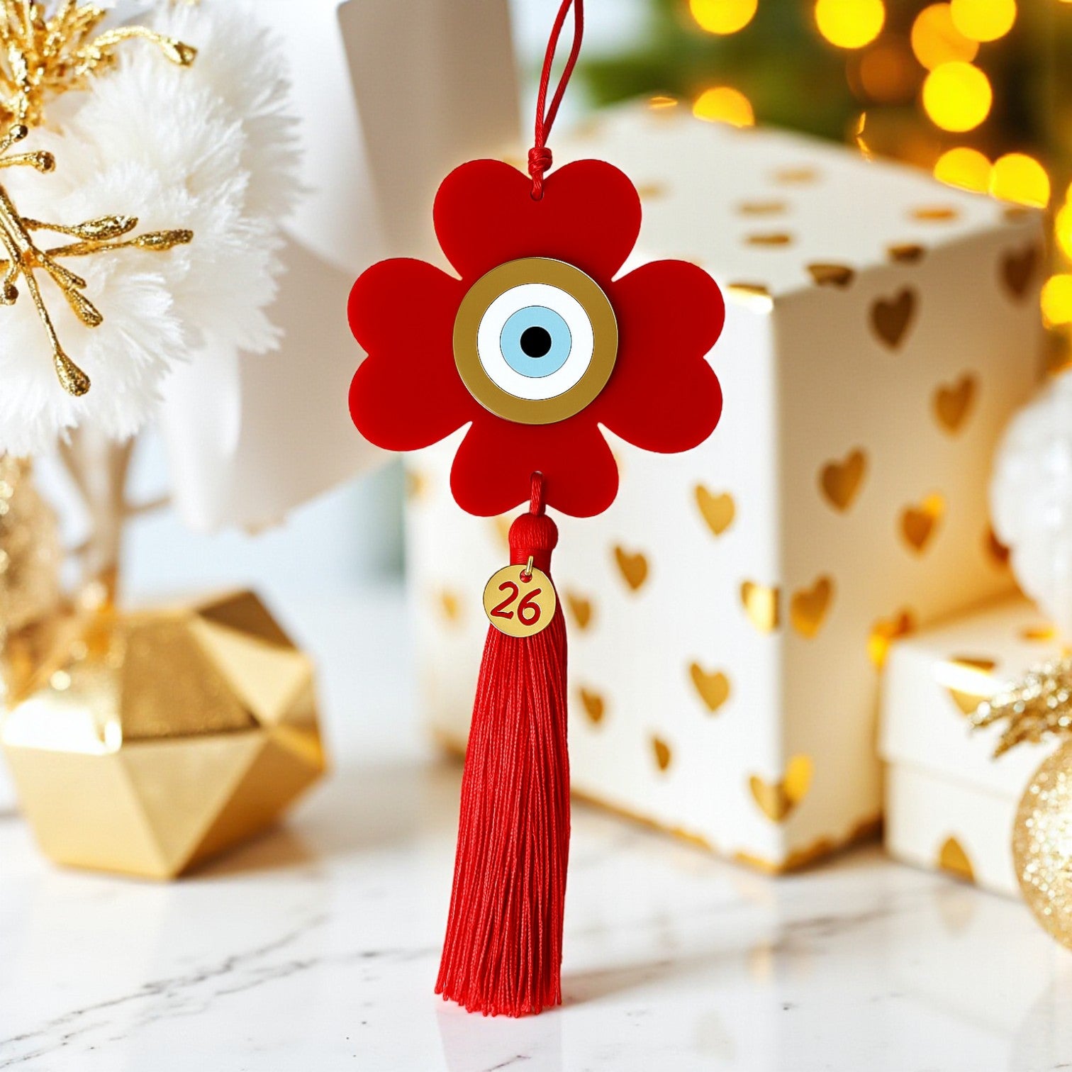 Γούρι 2026 τετράφυλλο plexiglass με μάτι & φούντα – διαθέσιμο σε πολλά χρώματα So Cute by DImi Χονδρική