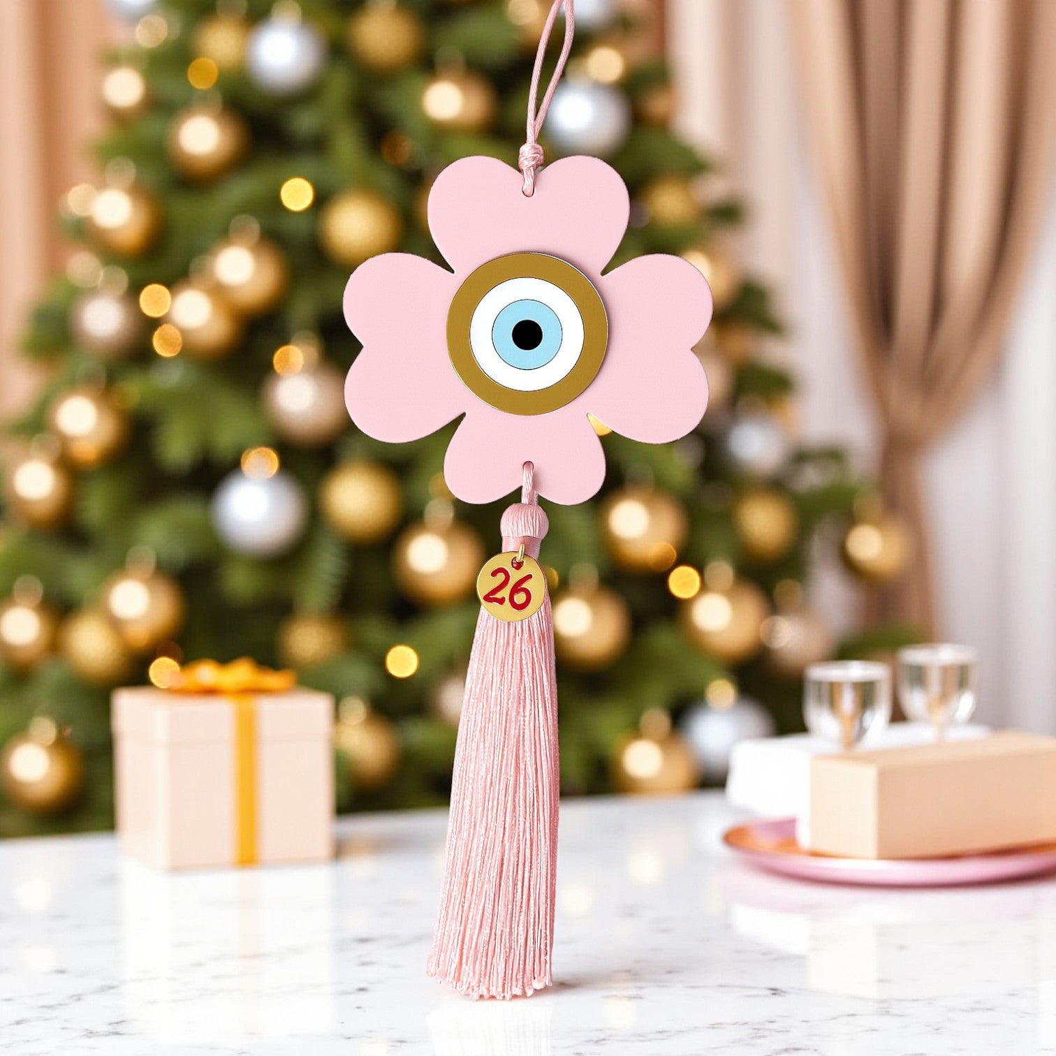 Γούρι 2026 τετράφυλλο plexiglass με μάτι & φούντα – διαθέσιμο σε πολλά χρώματα So Cute by DImi Χονδρική