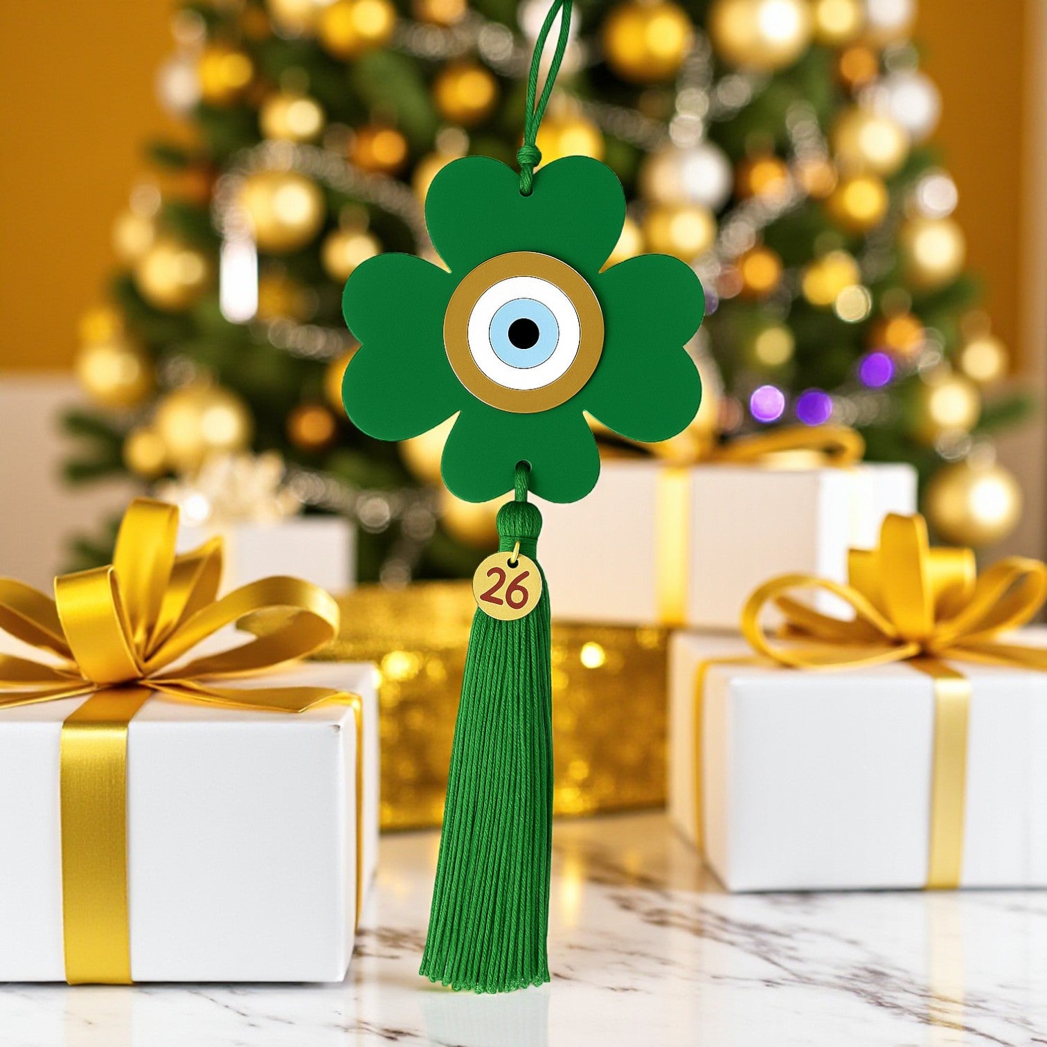 Γούρι 2026 τετράφυλλο plexiglass με μάτι & φούντα – διαθέσιμο σε πολλά χρώματα So Cute by DImi Χονδρική