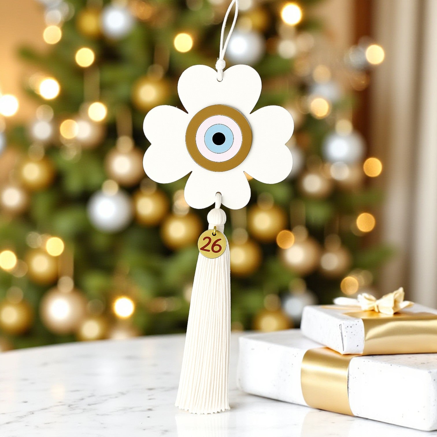 Γούρι 2026 τετράφυλλο plexiglass με μάτι & φούντα – διαθέσιμο σε πολλά χρώματα So Cute by DImi Χονδρική