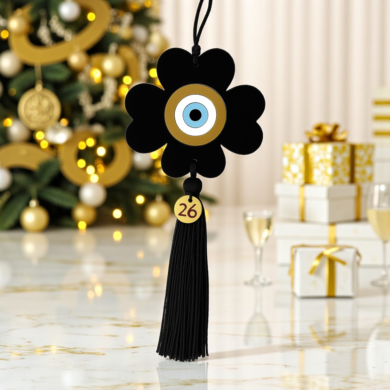 Γούρι 2026 τετράφυλλο plexiglass με μάτι & φούντα – διαθέσιμο σε πολλά χρώματα So Cute by DImi Χονδρική