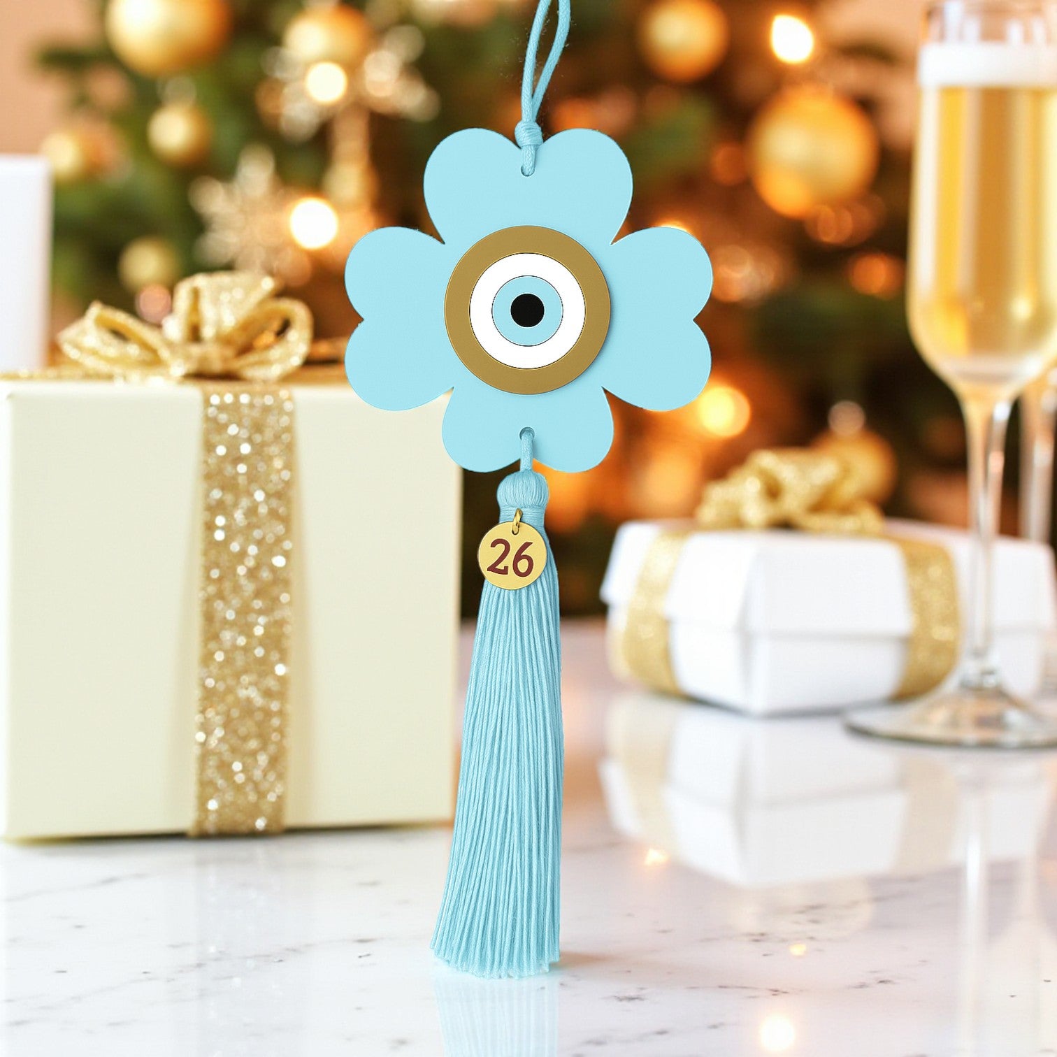 Γούρι 2026 τετράφυλλο plexiglass με μάτι & φούντα – διαθέσιμο σε πολλά χρώματα So Cute by DImi Χονδρική