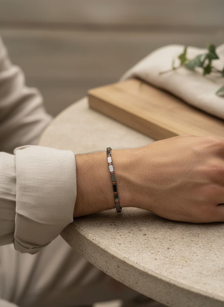 Βραχιόλι αιματίτη με πλακέ πέτρες – χονδρική So Cute by Dimi