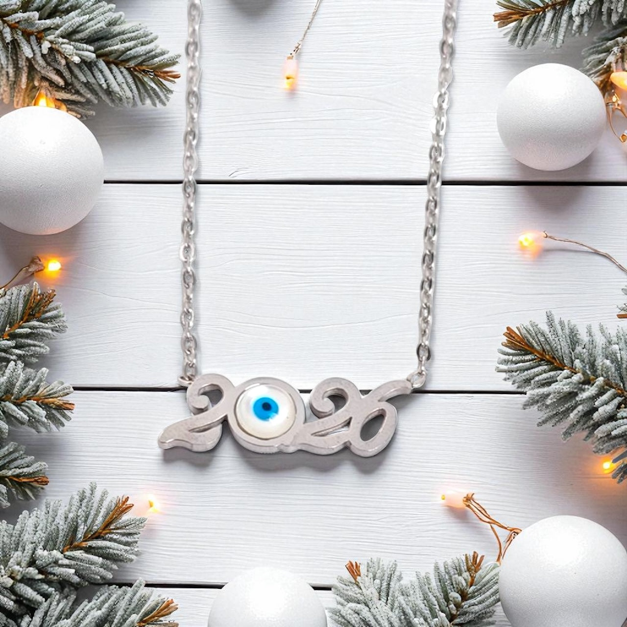 Κολιέ γούρι 2026 από ατσάλι με μάτι σε χρυσό & ασημί – χονδρική So Cute by Dimi