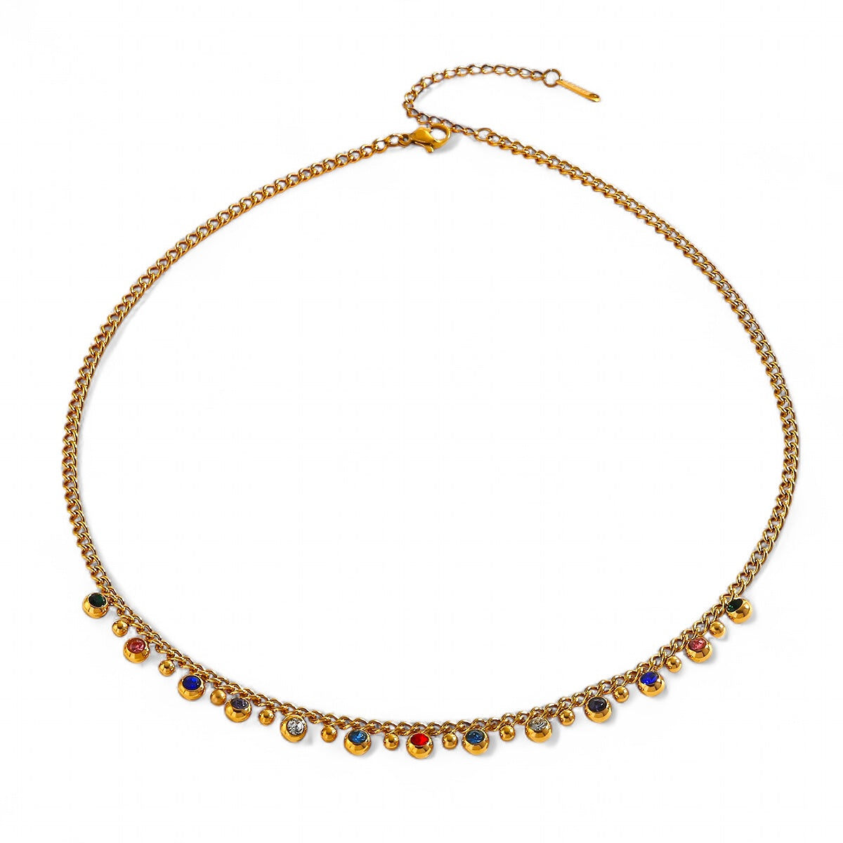 Ατσάλινο κολιέ Rainbow Glow με 18Κ επιχρύσωση και πολύχρωμες πέτρες ζιργκόν – So Cute by Dimi