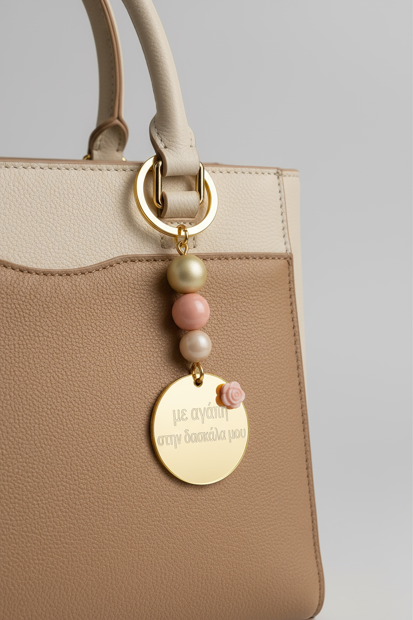 Μπρελόκ “Με αγάπη στη δασκάλα μου” premium plexiglass με ροζ τριανταφυλλάκι – So Cute by Dimi Wholesale