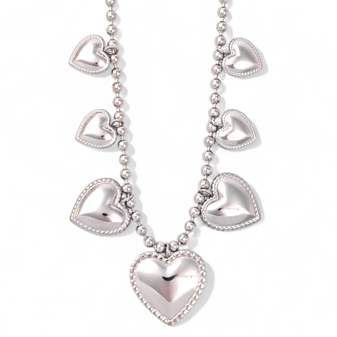 Ατσάλινο κολιέ με μπίλιες και μεταλλικές καρδιές σε χρυσό & ασημί – So Cute by Dimi