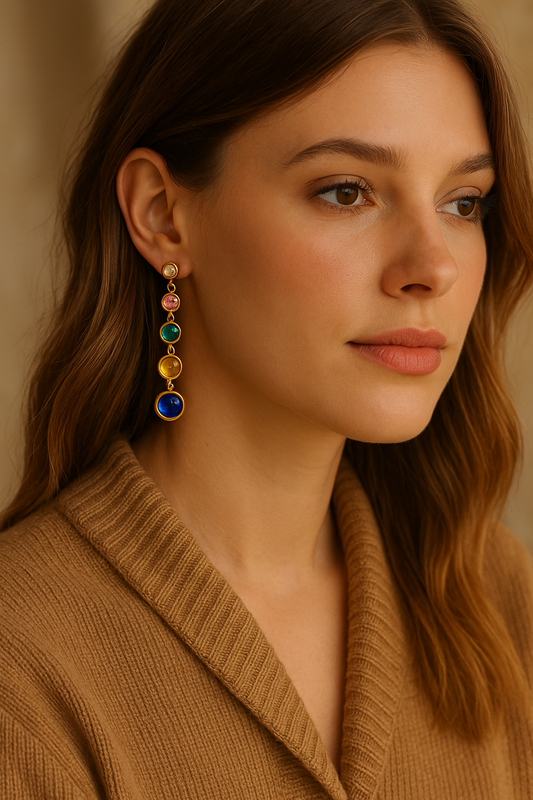 Μακριά ατσάλινα σκουλαρίκια Color Drops με πολύχρωμες πέτρες – So Cute by Dimi
