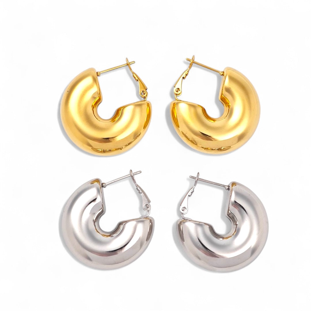 Ατσάλινα σκουλαρίκια κρίκοι με sculptural σχήμα – So Cute by Dimi