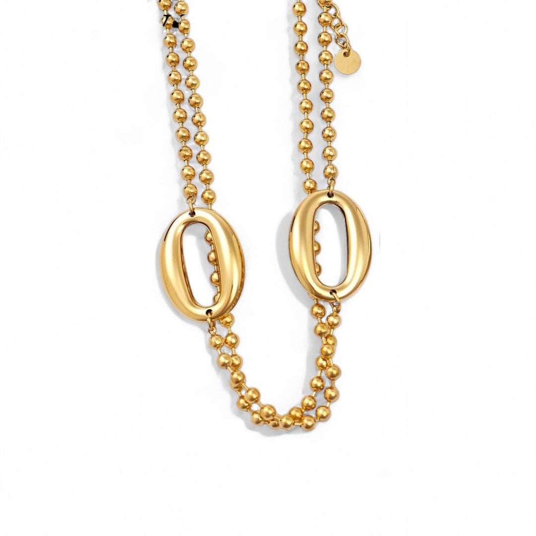 Ατσάλινο κολιέ με διπλή αλυσίδα και οβάλ κρίκο σε χρυσό και ασημί – So Cute by Dimi