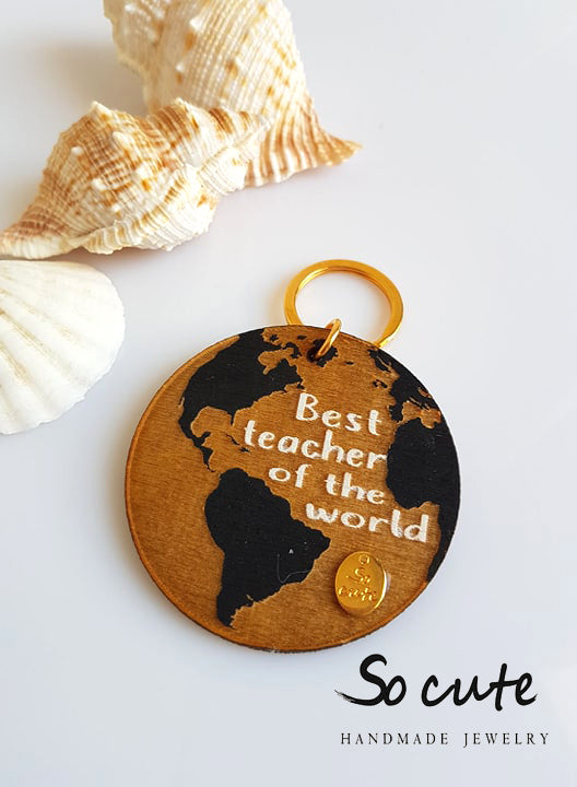 Μπρελόκ υδρόγειος "Best teacher of the world"