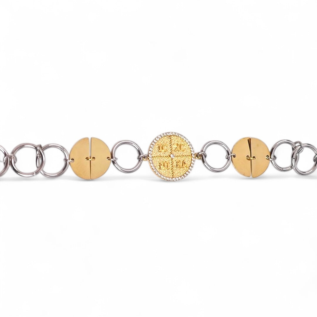 ⚡🚚 Βραχιόλι “Modern Byzantium” με Μεταλλικούς Δίσκους