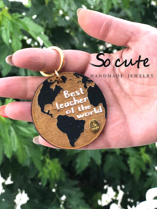 Μπρελόκ υδρόγειος "Best teacher of the world"