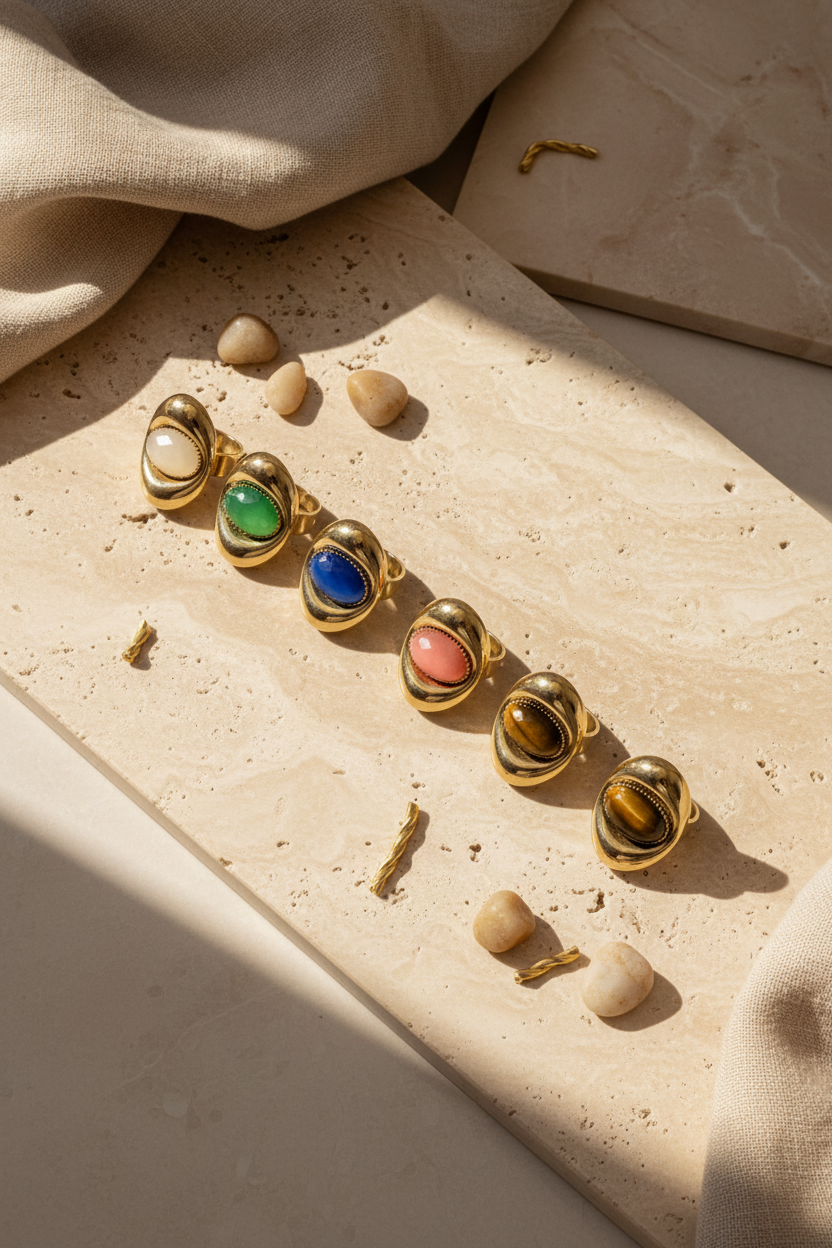 ⚡🚚 Palette Ring – Ατσάλινο Δαχτυλίδι με Ακανόνιστη Οβάλ Πέτρα