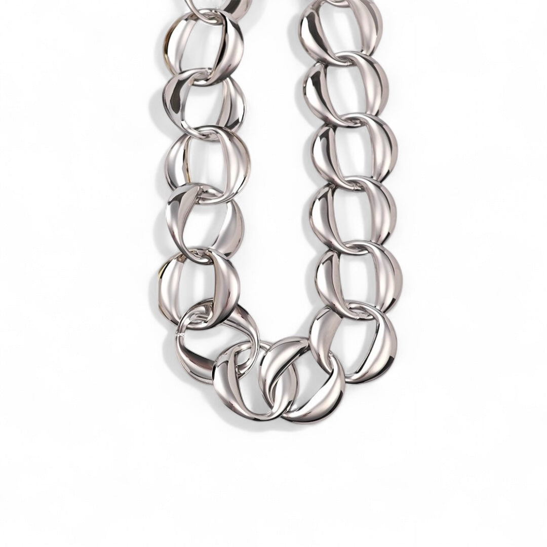 Ατσάλινο chunky κολιέ με κυρτούς κρίκους σε χρυσό και ασημί – So Cute by Dimi