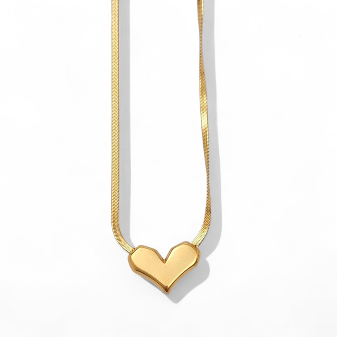 Κολιέ από ατσάλι με snake chain και charm καρδιάς σε χρυσό και ασημί – So Cute by Dimi