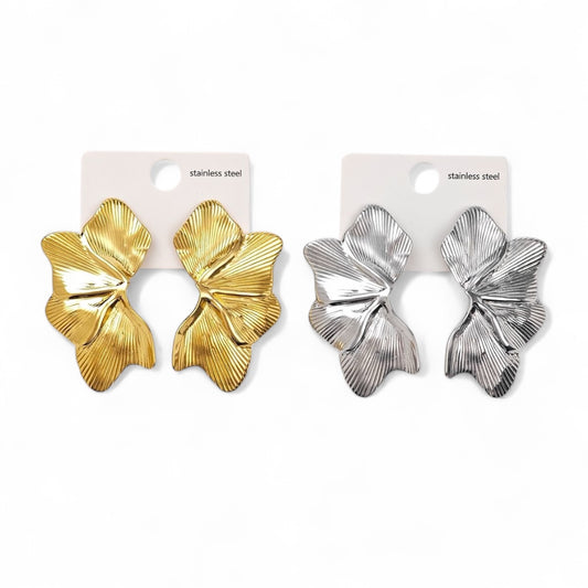 ⚡🚚 Σκουλαρίκια Ginkgo Shine – Από Ατσάλι – Ανάγλυφο Φύλλο