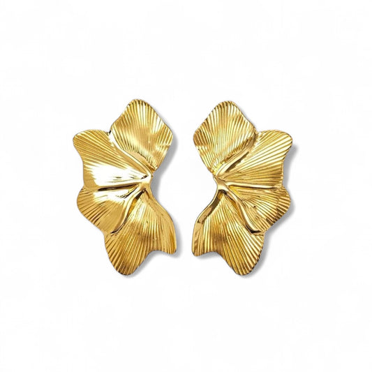 ⚡🚚 Σκουλαρίκια Ginkgo Shine – Από Ατσάλι – Ανάγλυφο Φύλλο