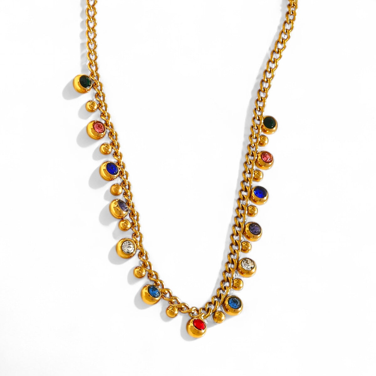 Ατσάλινο κολιέ Rainbow Glow με 18Κ επιχρύσωση και πολύχρωμες πέτρες ζιργκόν – So Cute by Dimi