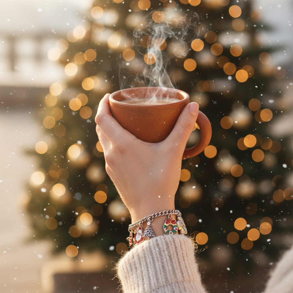 Χειροποίητο ατσάλινο βραχιόλι γούρι με χριστουγεννιάτικα charms Santa, δέντρο & στεφάνι – So Cute by Dimi