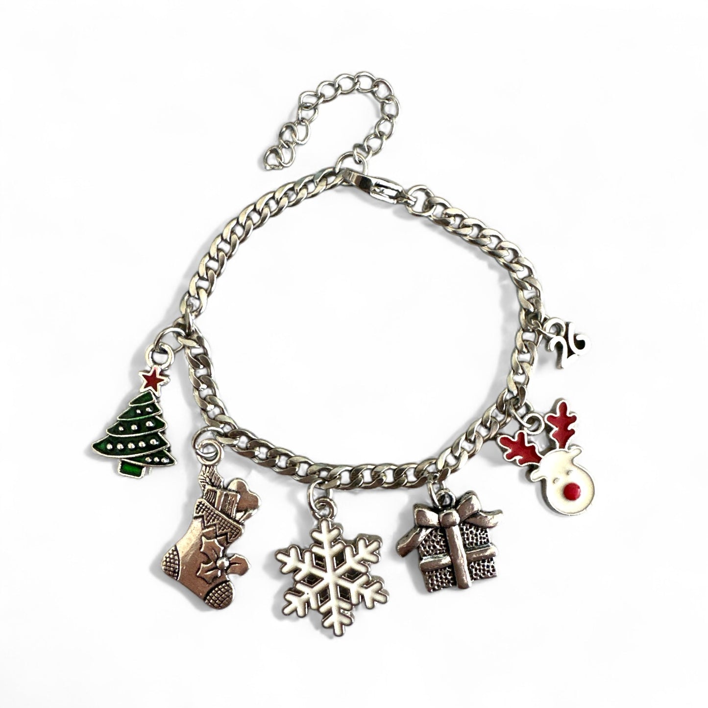 Χειροποίητο ατσάλινο βραχιόλι γούρι με charms τάρανδο, δέντρο & δώρο – So Cute by Dimi