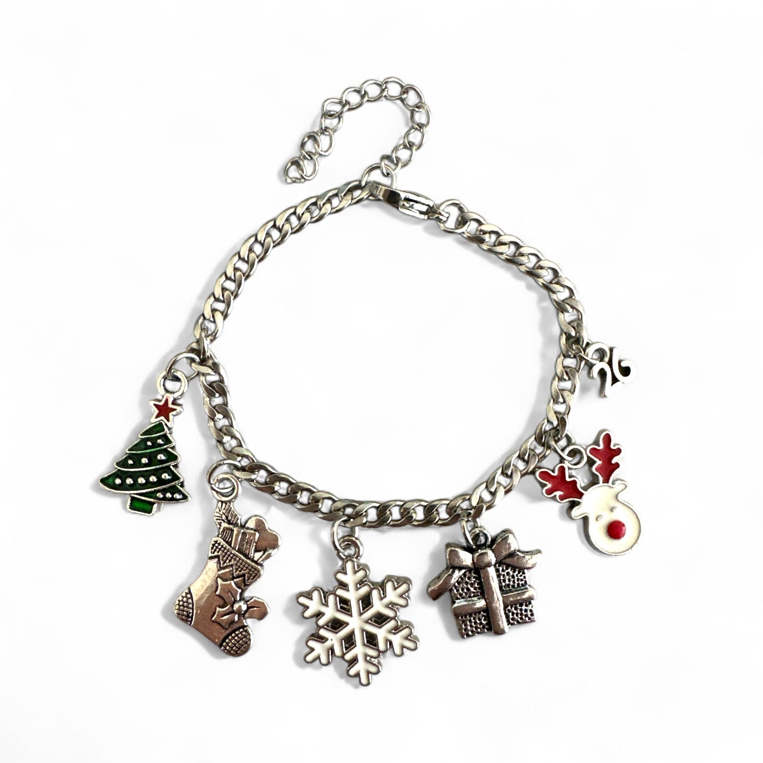 Χειροποίητο ατσάλινο βραχιόλι γούρι με charms τάρανδο, δέντρο & δώρο – So Cute by Dimi