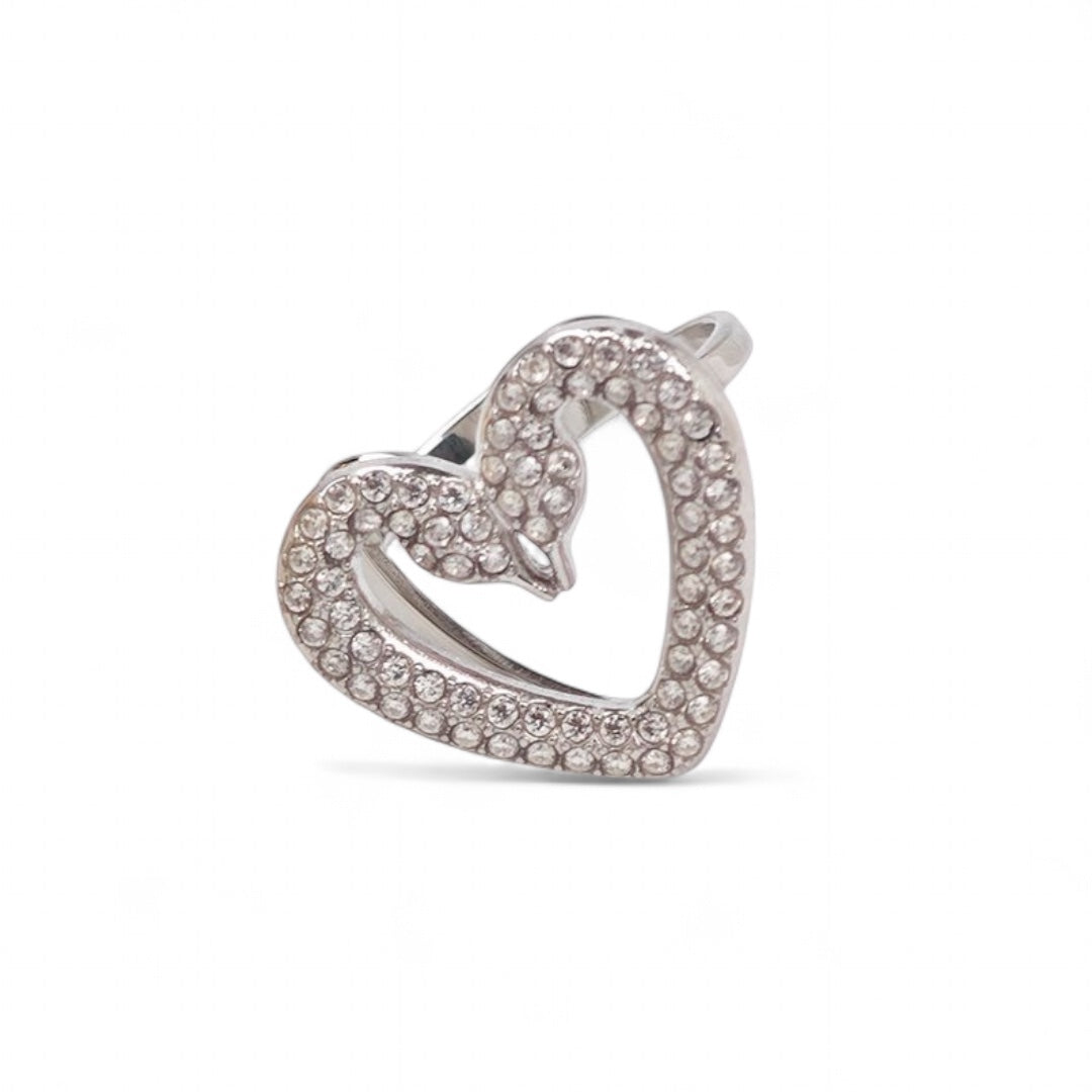 Δαχτυλίδι από ατσάλι με μοτίφ δύο κύκνων σε σχήμα καρδιάς – So Cute by Dimi