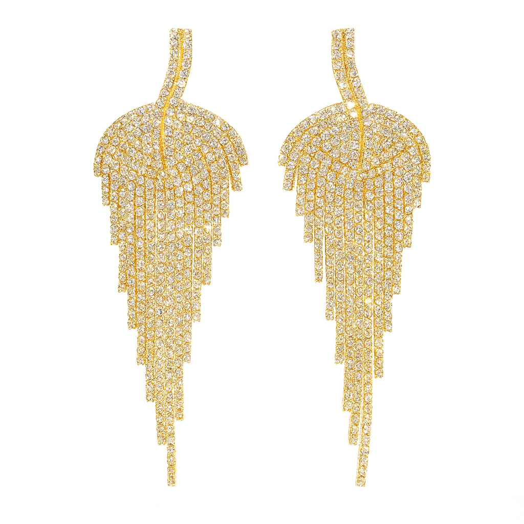 Σκουλαρίκια leaf tassel με rhinestones σε χρυσό & ασημί – Χονδρική So Cute by Dimi