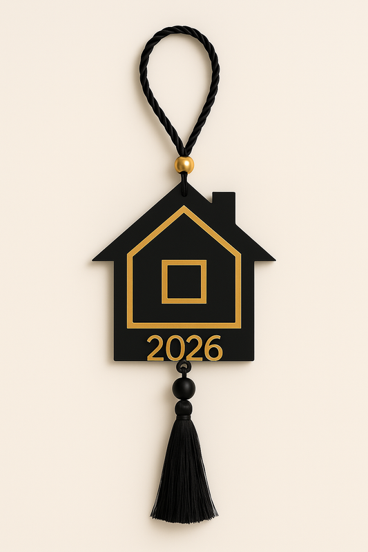 Plexiglass γούρι σπίτι 2026 μαύρο & χρυσό – So Cute by Dimi Wholesale