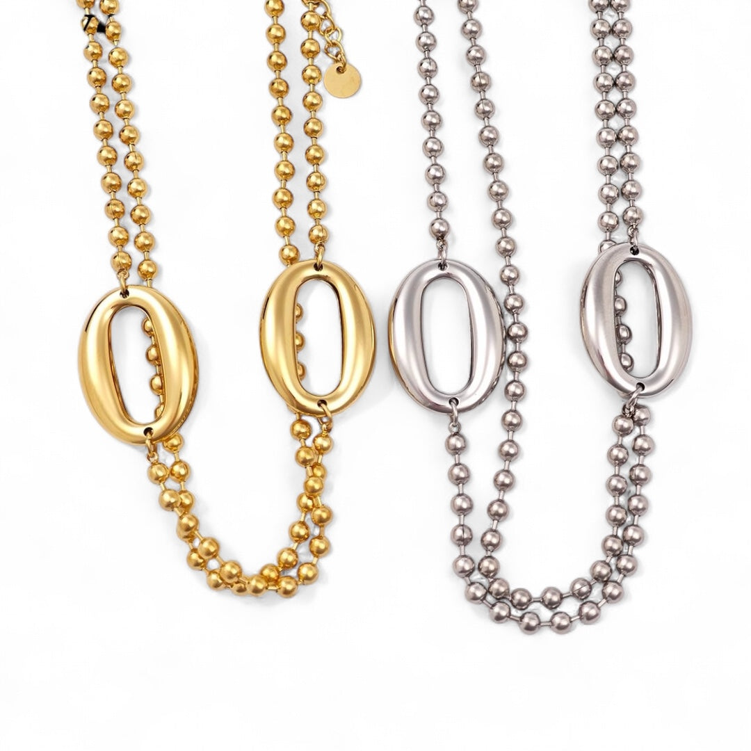 Ατσάλινο κολιέ με διπλή αλυσίδα και οβάλ κρίκο σε χρυσό και ασημί – So Cute by Dimi