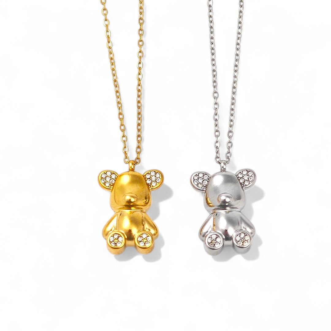 ⚡🚚 Κολιέ “Teddy Glow” από Ατσάλι με Strass – Χρυσό / Ασημί