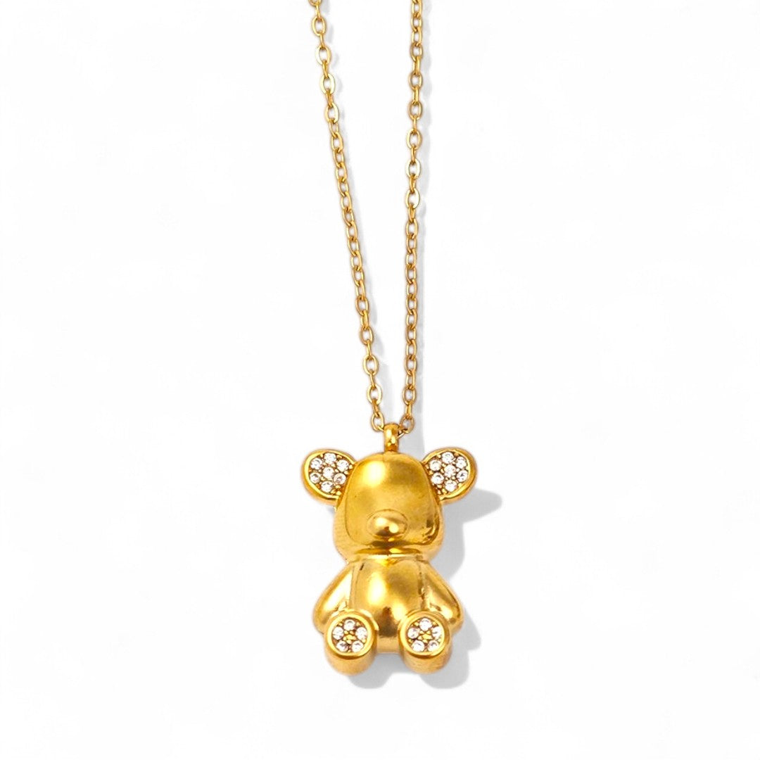 ⚡🚚 Κολιέ “Teddy Glow” από Ατσάλι με Strass – Χρυσό / Ασημί