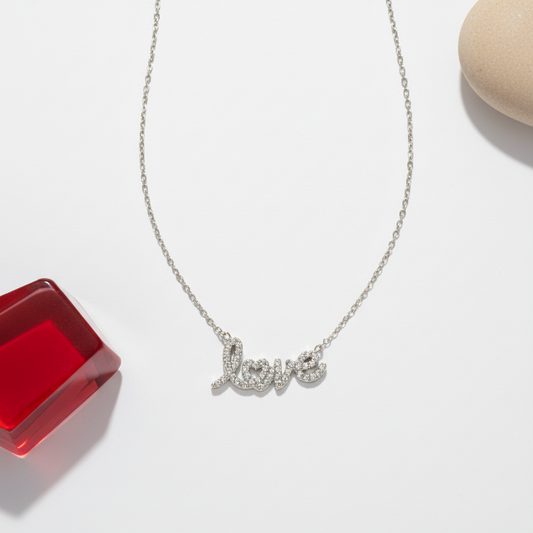 Love script necklace από ανοξείδωτο ατσάλι με κρυσταλλάκια So Cute by Dimi