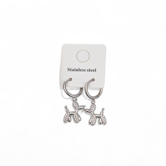 ⚡🚚 Σκουλαρίκια “Balloon Pup” – Ατσάλινα με Strass (Χρυσό / Ασημί)