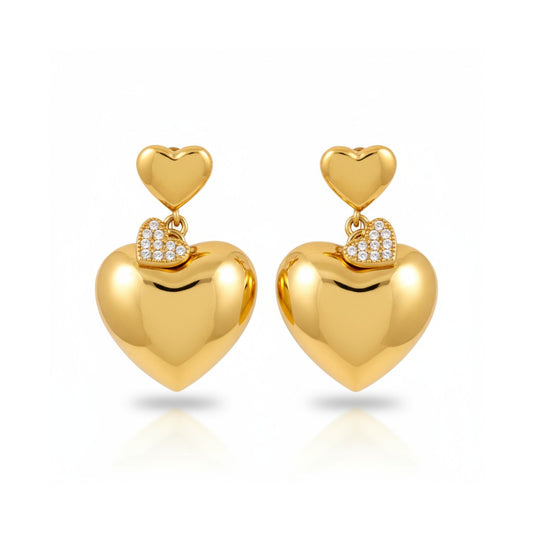 ⚡🚚 Double Heart – Ατσάλινα Σκουλαρίκια με Στρας