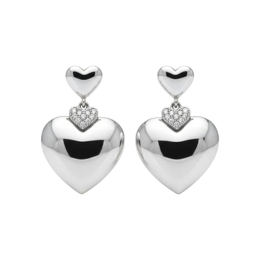 ⚡🚚 Double Heart – Ατσάλινα Σκουλαρίκια με Στρας