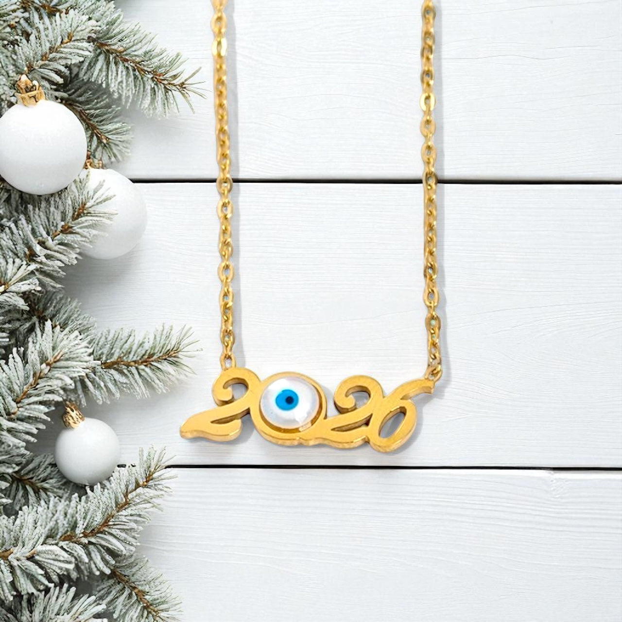 Κολιέ γούρι 2026 από ατσάλι με μάτι σε χρυσό & ασημί – χονδρική So Cute by Dimi