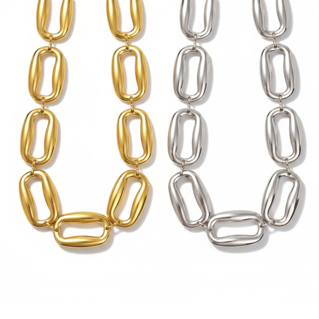 Χονδρικό statement κολιέ Bold Links από ατσάλι με μεγάλους κρίκους σε χρυσό και ασημί