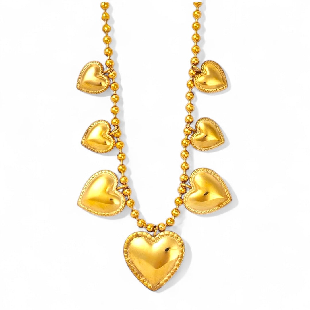 Ατσάλινο κολιέ με μπίλιες και μεταλλικές καρδιές σε χρυσό & ασημί – So Cute by Dimi