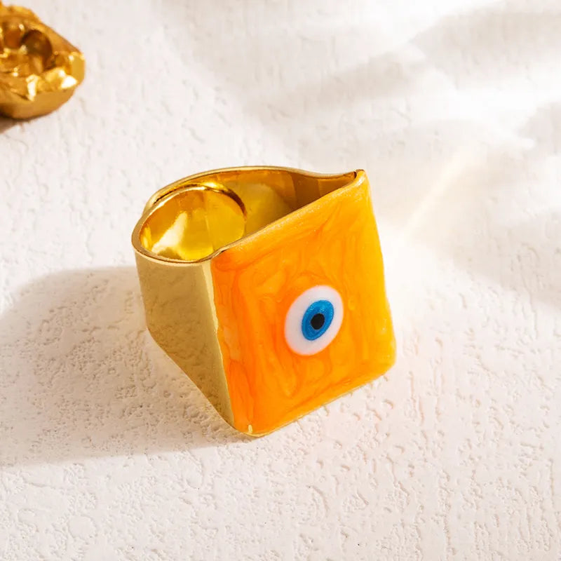 Artistic Devil'S Eye Copper Enamel 18K Gold Plated Open Ring