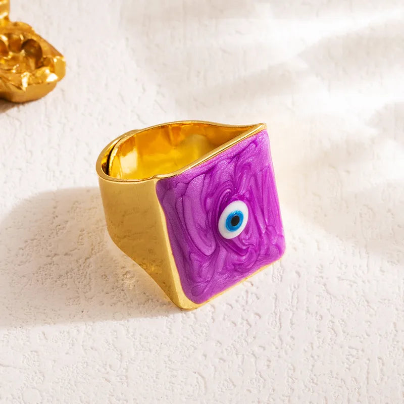 Artistic Devil'S Eye Copper Enamel 18K Gold Plated Open Ring