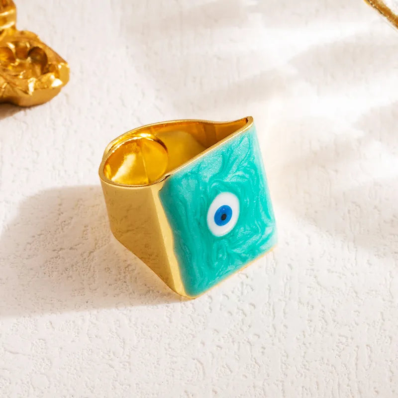 Artistic Devil'S Eye Copper Enamel 18K Gold Plated Open Ring